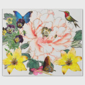 PAPIER CADEAU PAPIER D'EMBALLAGE DE COLIBRI ET DE FLEUR (Plat)