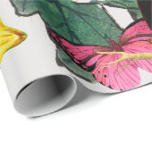 PAPIER CADEAU PAPIER D'EMBALLAGE DE COLIBRI ET DE FLEUR (Coin rond)