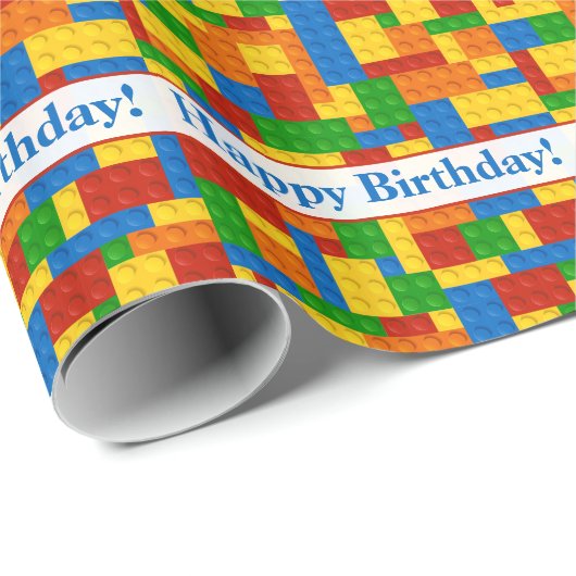 Papier Cadeau Papier d'emballage de joyeux anniversaire de blocs (Coin rond)