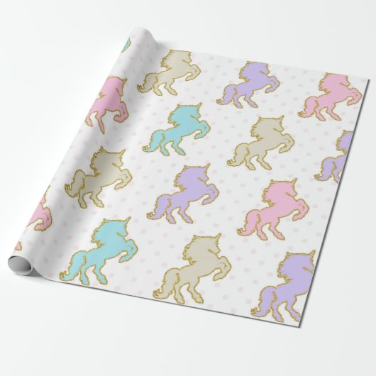 Papier Cadeau Papier d'emballage de licorne en pastel (Déroulé)