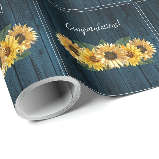 Papier Cadeau Papier d'emballage de mariage aux tournesols bleus (Coin rond)