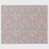 Papier Cadeau Papier d'emballage de mariage gris aux feuilles fa (Plat)