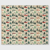 Papier Cadeau Papier d'emballage de Noël avec arbres et voitures (Plat)