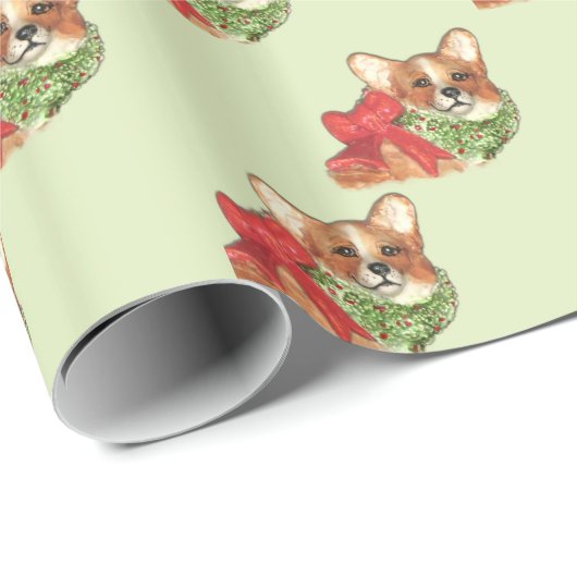 Papier Cadeau Papier d'emballage de Noël de corgi (Coin rond)