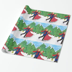 Papier Cadeau Papier d'emballage de Noël de patinage de glace