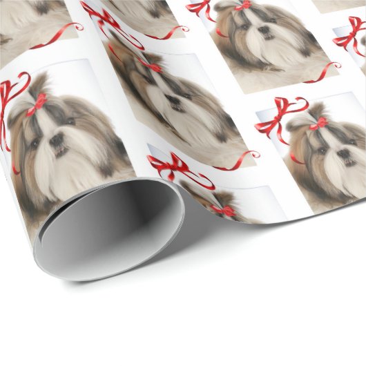 Papier Cadeau Papier d'emballage de Noël de Shih Tzu (Coin rond)