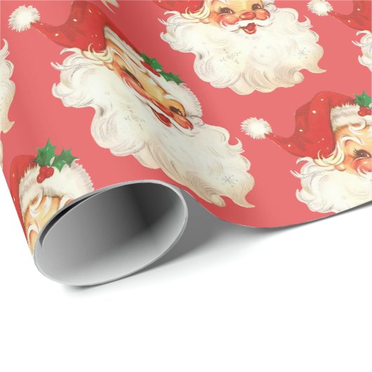 Papier Cadeau Papier d'emballage de Noël Retro Père Noël (Coin rond)