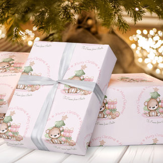 Papier Cadeau Papier d'emballage de Noël rose mignon Nom Bébé Fi