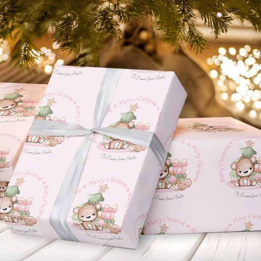 Papier Cadeau Papier d'emballage de Noël rose mignon Nom Bébé Fi
