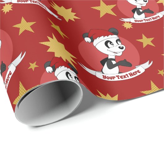 Papier Cadeau Papier d'emballage de panda de Noël (Coin rond)