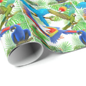 Papier Cadeau Papier d'emballage de perroquet de jungle d'ara (Coin rond)