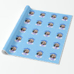 Papier Cadeau Papier d'emballage de photo faite sur commande<br><div class="desc">Ce papier d'emballage d'amusement et de photo faite sur commande de fête de Chanukah a la pièce pour votre propre image. Il y a un cercle répété sur le papier. Le milieu a votre image dans lui et indique Hanoukka heureux. L'arrière - plan est bleu et couvert de neige. Personnalisez...</div>