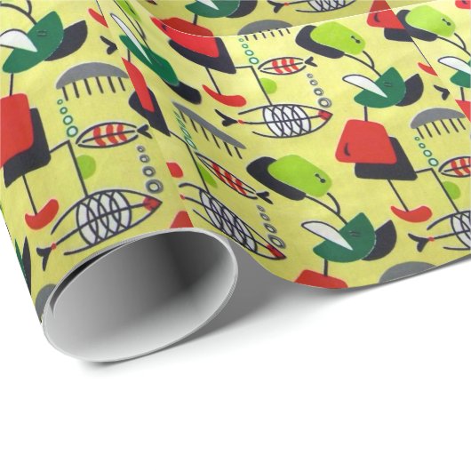 Papier Cadeau Papier d'emballage de poissons atomiques modernes (Coin rond)