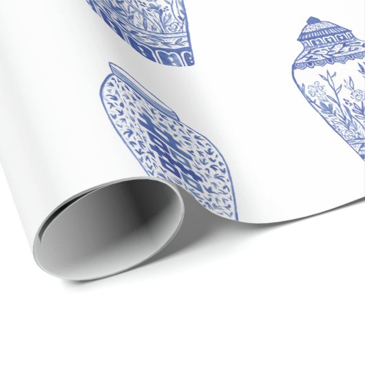 Papier Cadeau Papier d'emballage de pot bleu et blanc de (Coin rond)