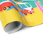 Papier Cadeau Papier d'emballage de rétros couples de surfer (Coin rond)