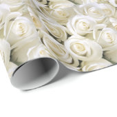 Papier Cadeau Papier d'emballage de roses blancs (Coin rond)