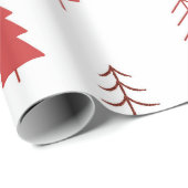 Papier Cadeau Papier d'emballage de vacances avec arbres rouges (Coin rond)