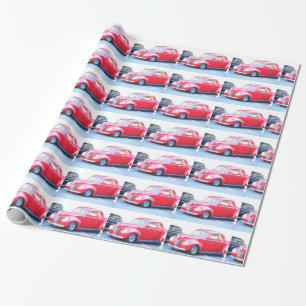 Papier Cadeau Papier d'emballage de voiture classique rouge