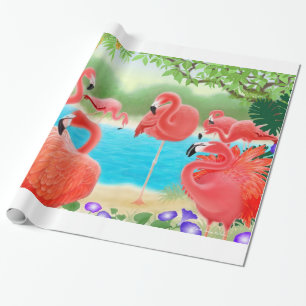 Papier Cadeau Papier d'emballage d'oiseaux roses tropicaux de