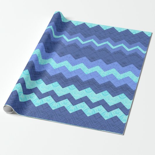 Papier Cadeau papier d'emballage en chevron bleu (Déroulé)