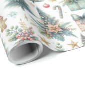 Papier Cadeau Papier d'emballage festif avec ornements (Coin rond)