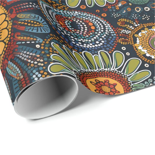 Papier Cadeau Papier d'emballage fleur de style art autochtone (Coin rond)