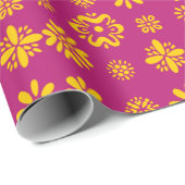 Papier Cadeau Papier d'emballage fleuri jaune (Coin rond)