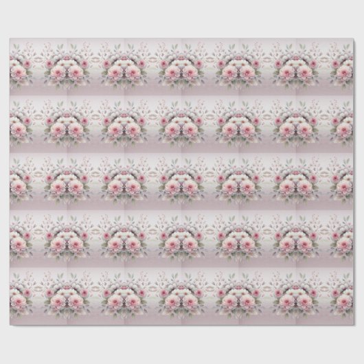 Papier Cadeau Papier d'emballage floral blanc rose moderne (Plat)