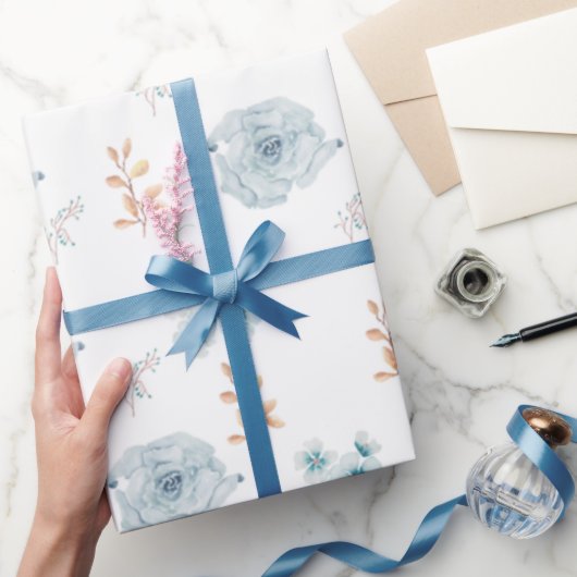 Papier Cadeau Papier d'emballage floral bleu, emballage d'annive (Cadeaux)