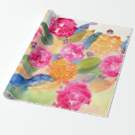 Papier Cadeau Papier d'emballage floral d'aquarelle<br><div class="desc">Aquarelle rose et orange et fleurs d'encre disséminées sur ce papier d'emballage !</div>