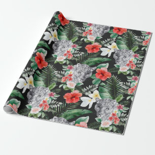 Papier Cadeau Papier d'emballage floral léopard feuille tropical