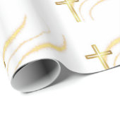 Papier Cadeau Papier d'emballage Gold Cross (Coin rond)
