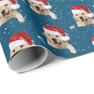 Papier Cadeau Papier d'emballage Golden Retriever et Santa Hat