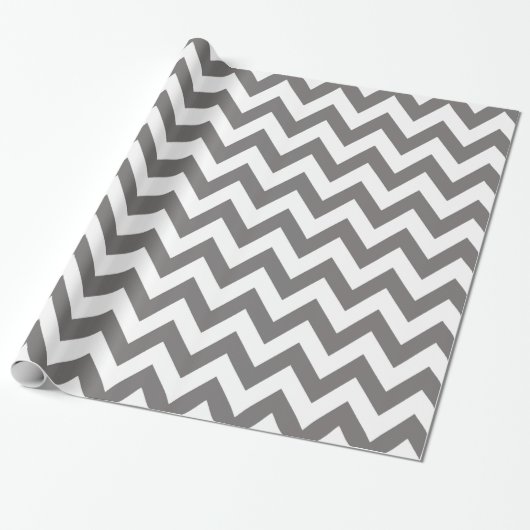 Papier Cadeau Papier d'emballage gris-foncé et blanc de Chevron (Déroulé)