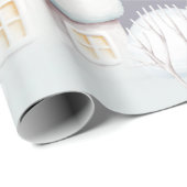 Papier Cadeau Papier d'emballage gris violet maison de neige (Coin rond)