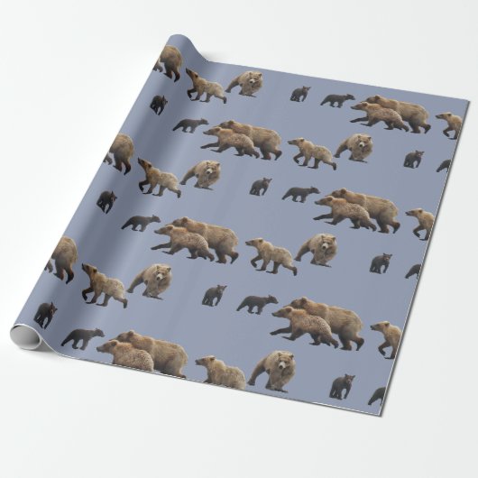 Papier Cadeau Papier d'emballage mat, 30" x 6' avec des ours (Déroulé)