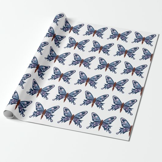 Papier Cadeau Papier d'emballage mat "de papillon bleu" (Déroulé)
