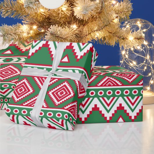 Papier Cadeau Papier d'emballage motif aztèque vert rouge (Vacances)