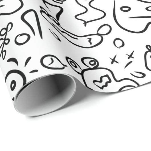 Papier Cadeau Papier d'emballage motif doodle noir et blanc (Coin rond)
