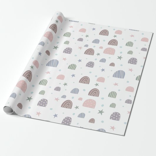 Papier Cadeau papier d'emballage motif pastel moderne arc-en-cie (Déroulé)
