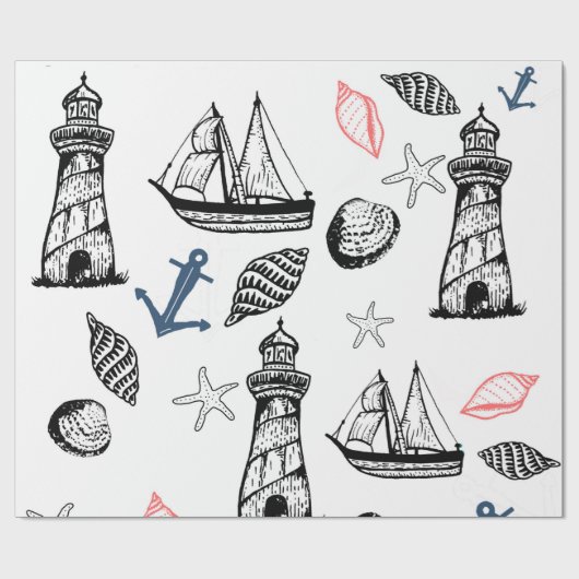 Papier Cadeau Papier d'emballage nautique, thème d'été (Plat)