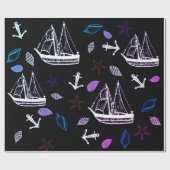 Papier Cadeau Papier d'emballage nautique, thème océanique (Plat)