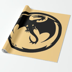 Papier Cadeau Papier d'emballage noir Dragon or brillant grand