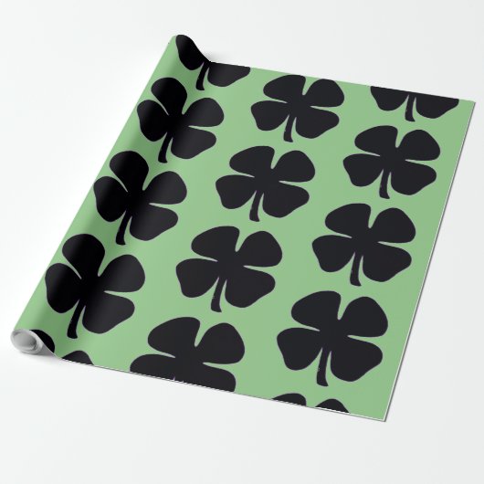 Papier Cadeau Papier d'emballage noir mat vert Clover (Déroulé)
