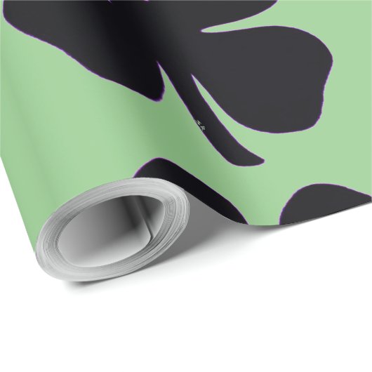 Papier Cadeau Papier d'emballage noir mat vert Clover (Coin rond)