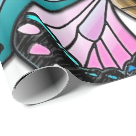 Papier Cadeau Papier d'emballage papillon pour enfants (Coin rond)