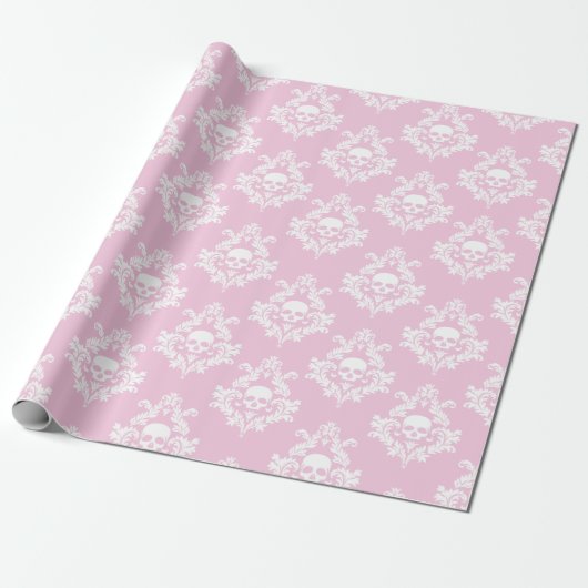 Papier Cadeau Papier d'emballage Pastel rose et blanc pour crâne (Déroulé)
