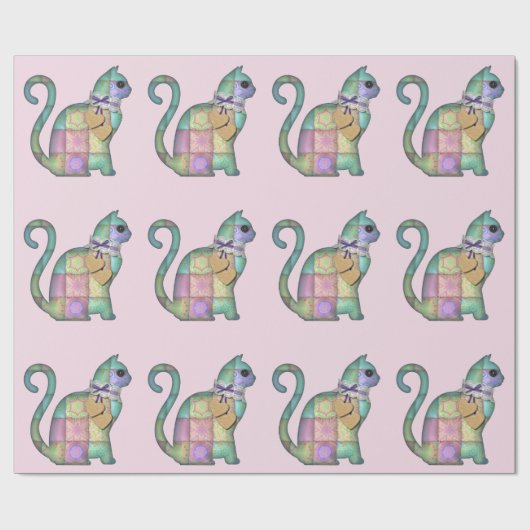 Papier Cadeau papier d'emballage patchwork cat (Plat)