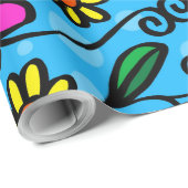 Papier Cadeau papier d'emballage pour les fleurs de doodle (Coin rond)