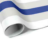 Papier Cadeau Papier d'emballage rayé bleu marine blanc et gris (Coin rond)